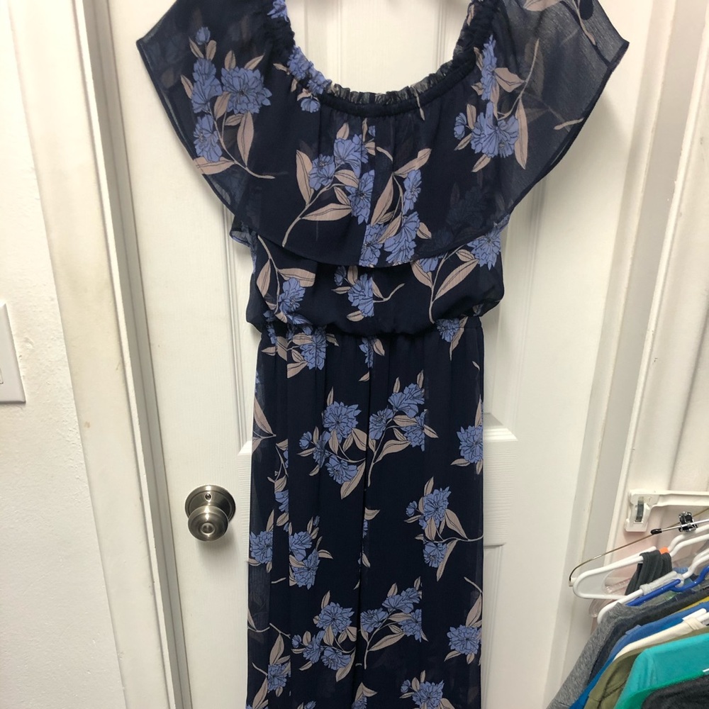 Navy blue maxi dress with floral design
